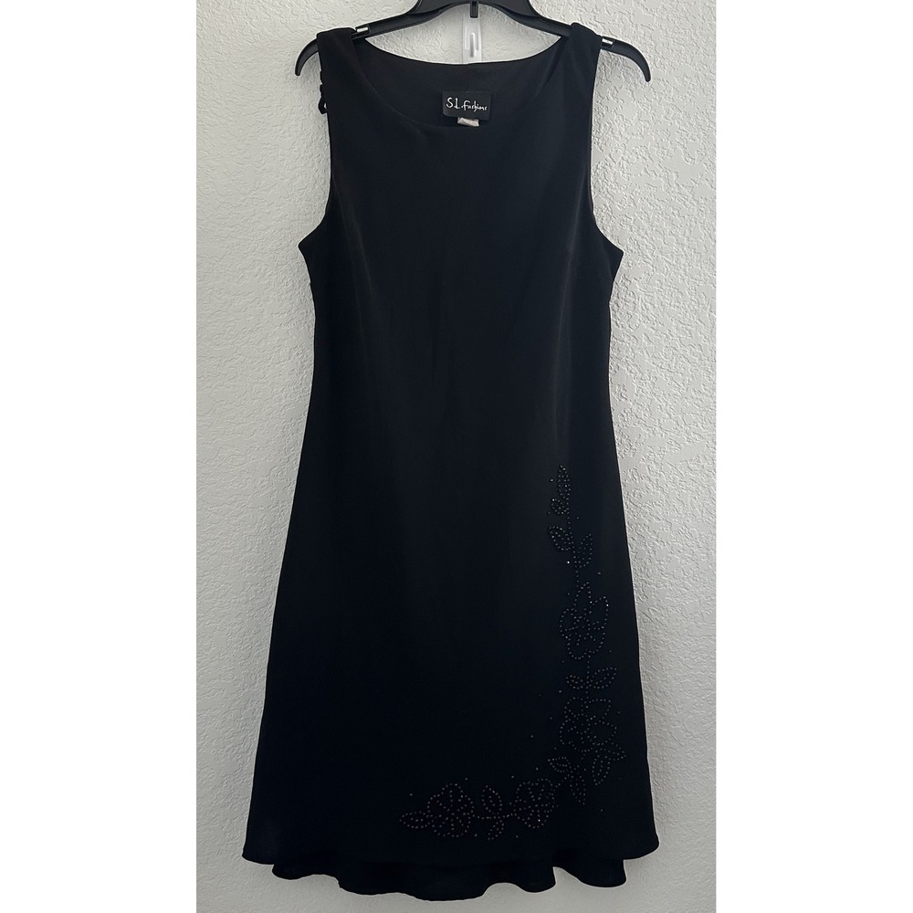 Y2K S.L. Fashions Midi Dress 16 Black A-Line Beaded‎ Witchy Goth Party Halloween - Picture 2 of 10